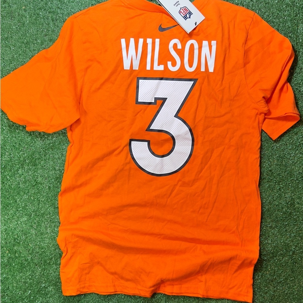 Nike Denver Broncos Russell Wilson Orange Athletic Jersey Tshirt
